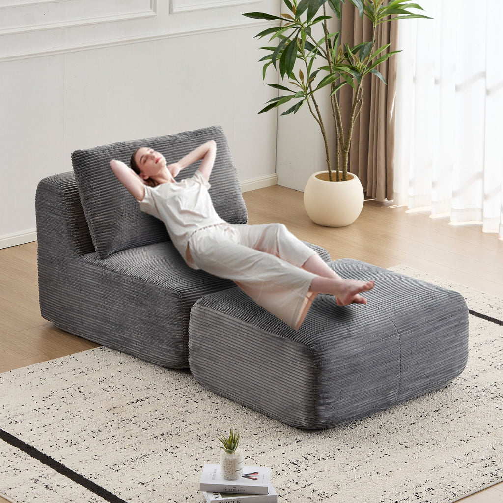 Single Chaise Longue With Movable Ottoman For Living Room