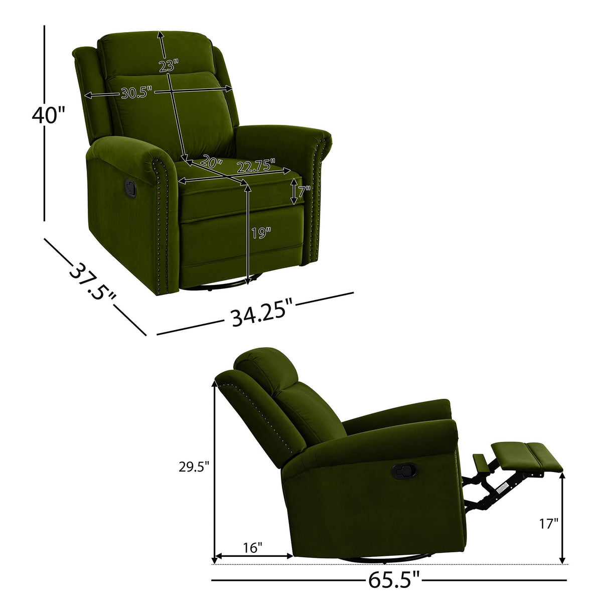 360 Degrees Swivel Manual Rocking Recliner with Adjustable Backrest