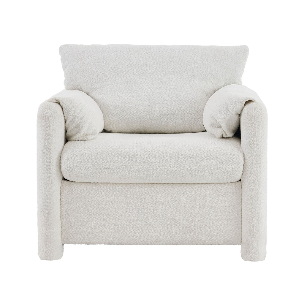 Fixed Modern Accent Chair Single Seater Plush Chenille Lounge Chair With High Resilience Cushion - Ivory White