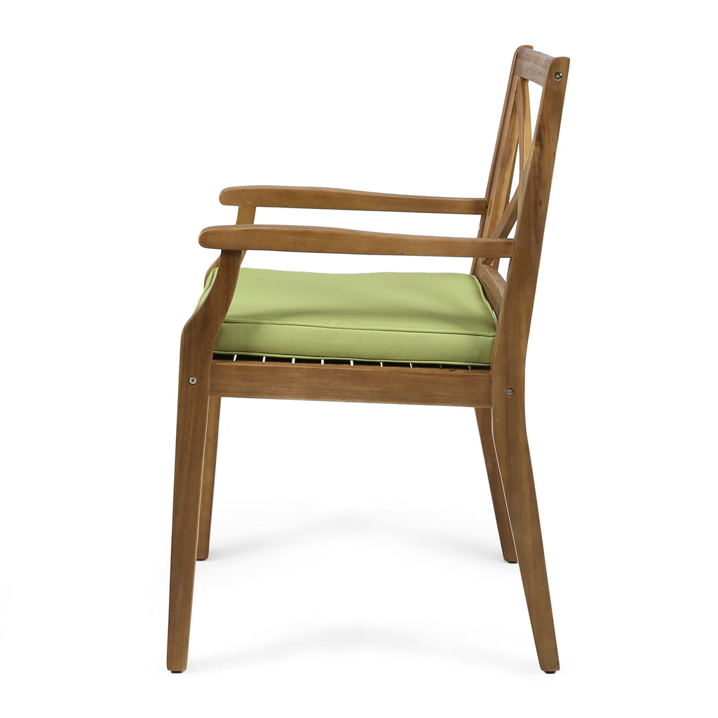 7 Pieces Acacia Wood Outdoor Dining Set with Green Cushions