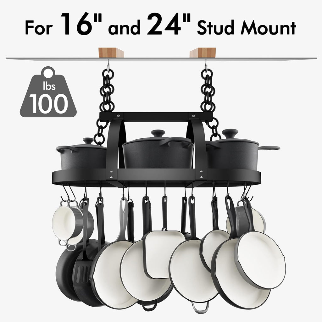 Ceiling Pot Rack 34-Inch Hanging Pot Rack for Kitchen 24 Inch Kitchen Pot Pan Rack Wall Mounted, KUR221S85-BK+KUR215S60-BK-NEW
