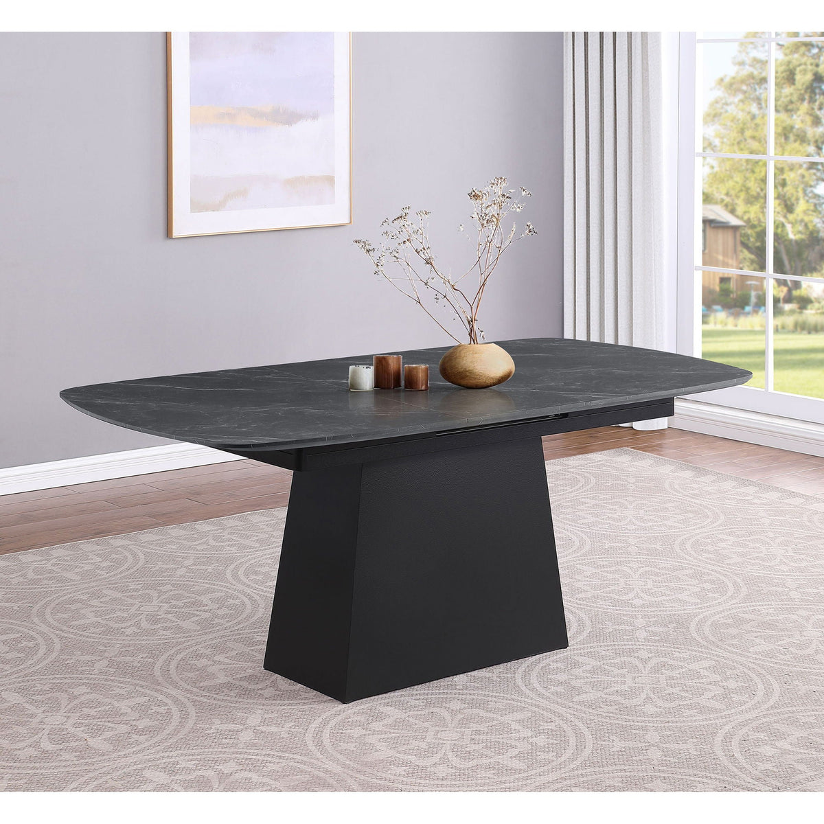 Idlewild - Extension Leaf Dining Table With Tapering Pedestal Base - Black