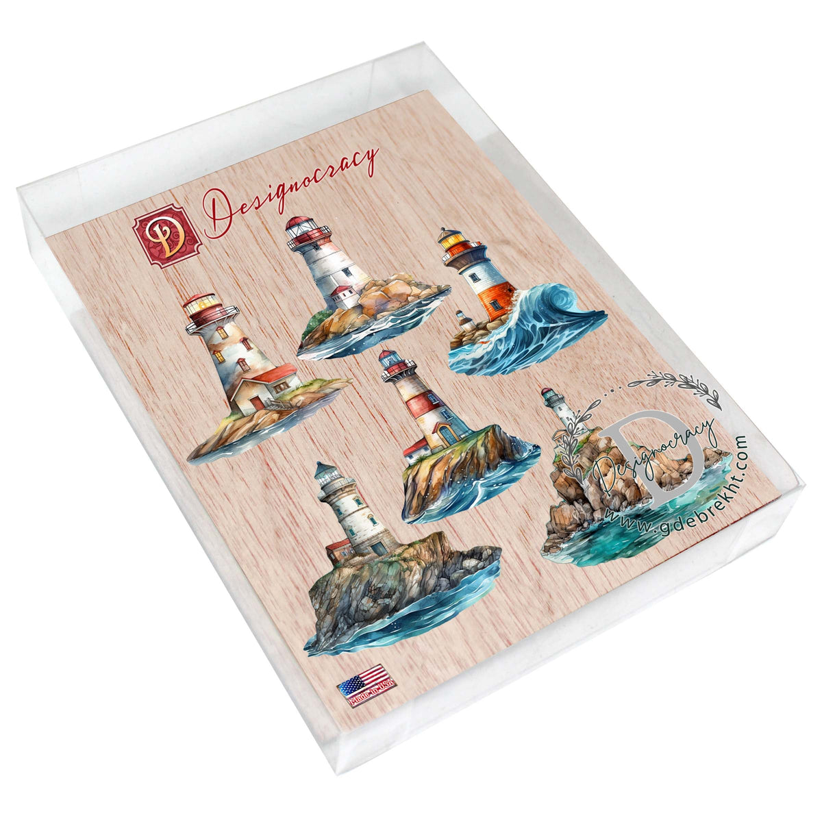 Lighthouse Decorative Eco Wood Magnets Set of 6 by G. Debrekht - Coastal Decor - 8090022G-S6