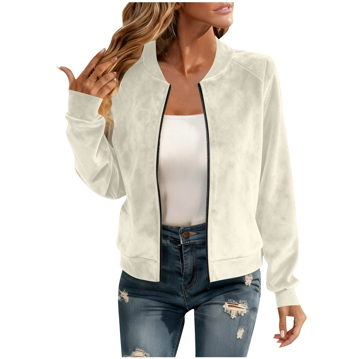 Round-neck Zip-up Deerskin-fleece Short Jacket Flight Suit