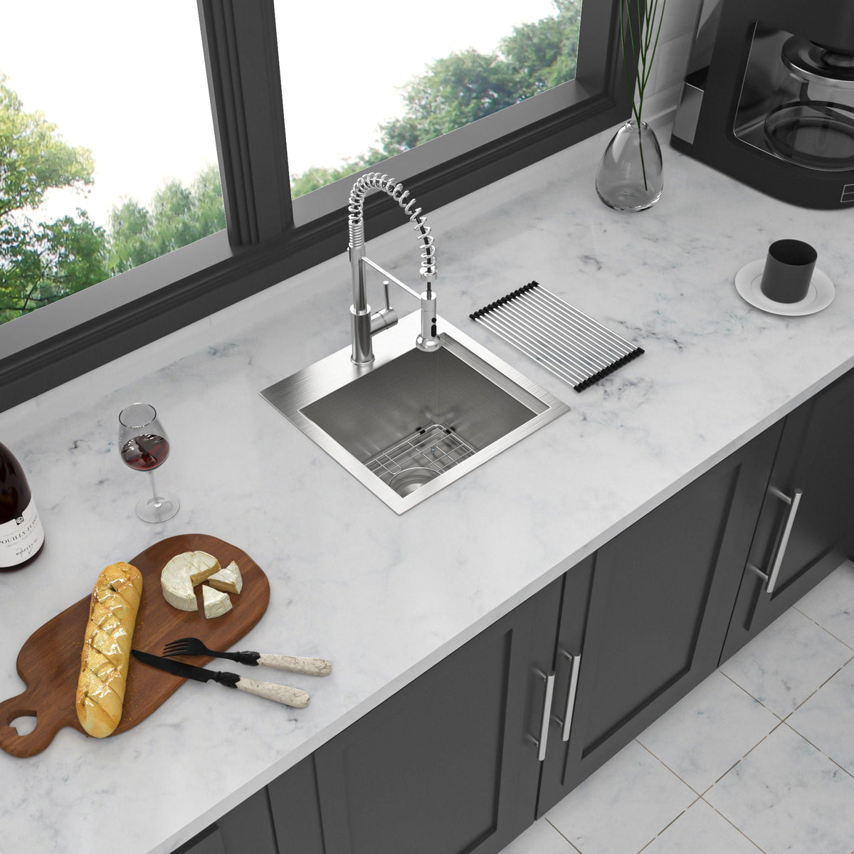 Modern Stainless Steel 15" Drop In Kitchen Sink Workstation With Accessories - Brushed Nickel