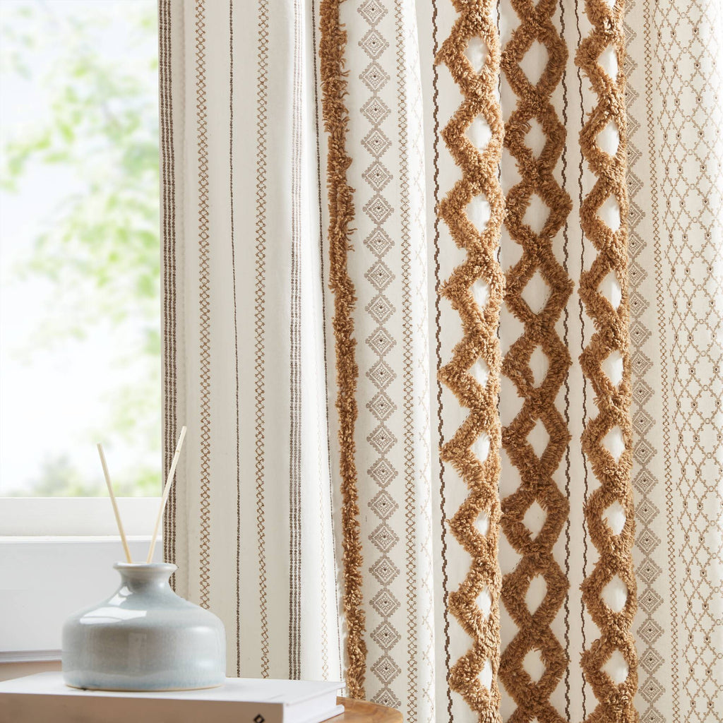 1 PC 50x84' Cotton Printed Window Panel with Chenille Stripe and Lining