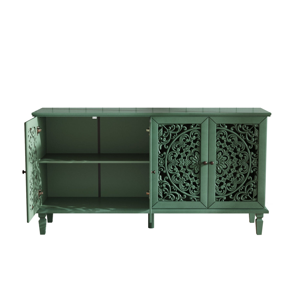 60' Antique Buffet Cabinet with Floral Carvings