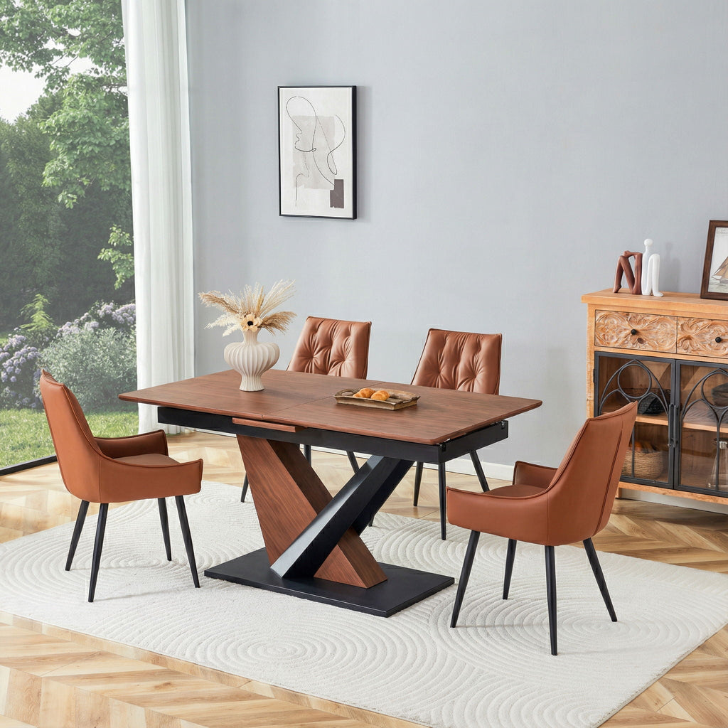 Dining Table, Scratch Resistant, Cross Geometric Legs For Kitchen & Dining Room - Dark Walnut