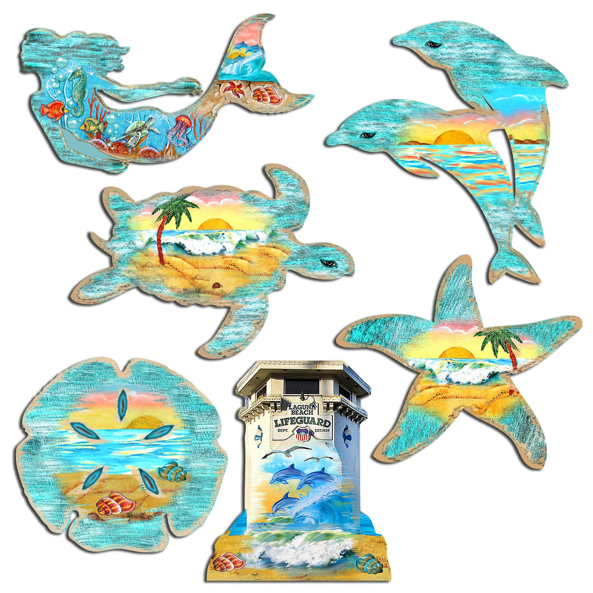 Coastal Decorative Eco Wood Magnets Set of 6 by G. Debrekht - Coastal Decor - 8090060G-S6