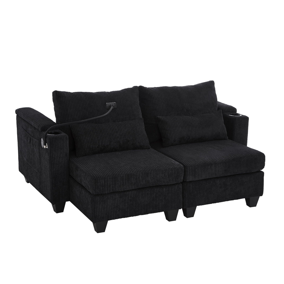 Convertible Chaise Lounge Sofa Chair With USB Ports, Cup Holders, Phone Holder And Storage