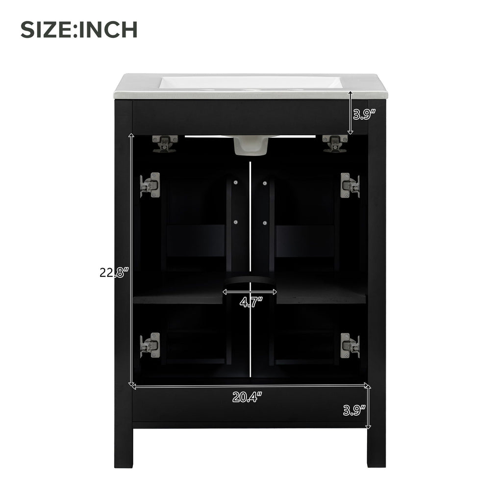 Modern Bathroom Vanity With Ceramic Sink, Soft-Close Doors, Flip Drawer, U-Shaped Shelves, Elegant Storage Solution