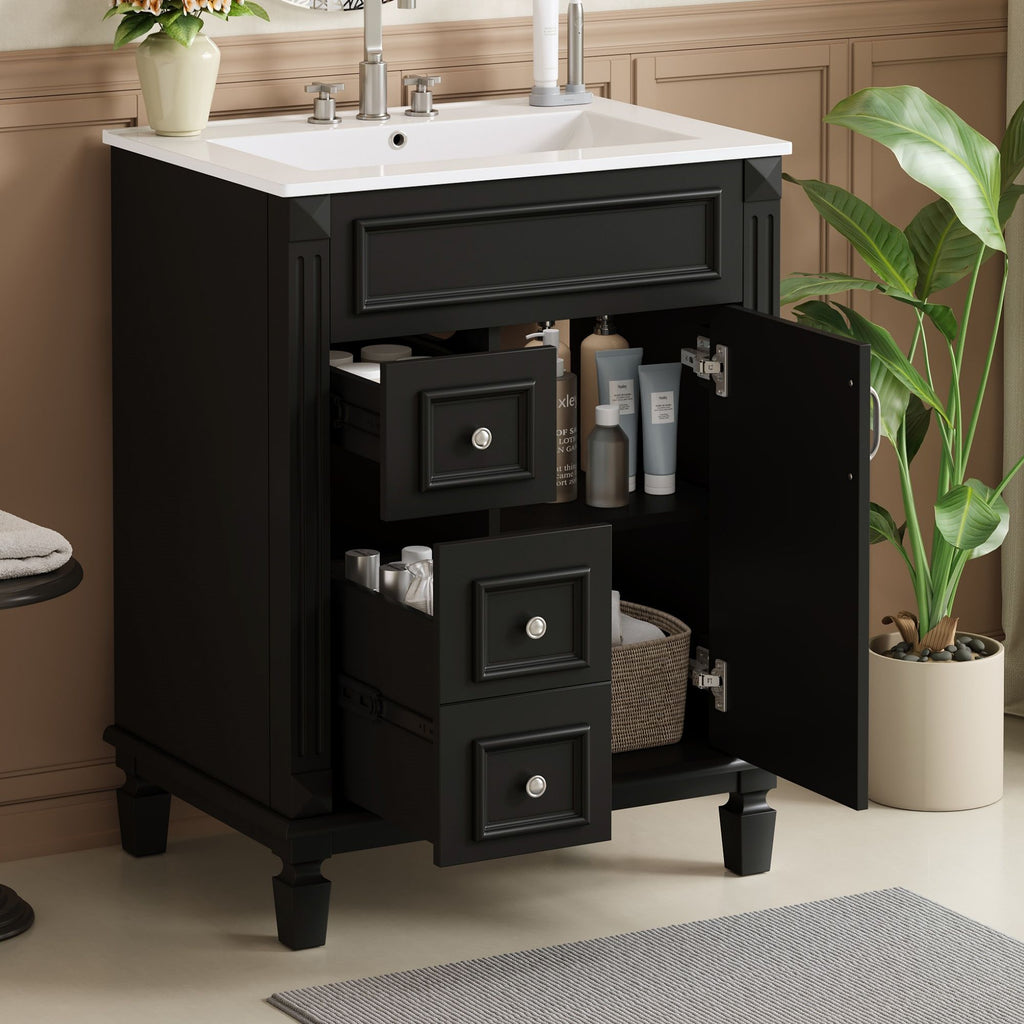 Bathroom Vanity With Sink, Compact Cabinet & 2 Drawers And Adjustable Shelf