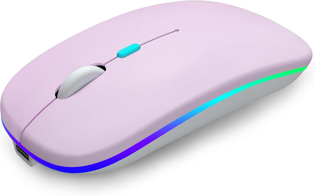 Wireless Bluetooth Mouse, Rechargeable, Dual Mode Bluetooth 5.2 & 2.4G USB, LED Lights, Slim, Silent, Portable Computer Mouse for Laptop, PC, Macbook, Ipad, Tablet (Pink)