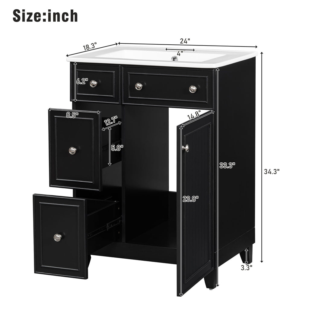 Transitional Style Bathroom Vanity Cabinet With Ceramic Sink