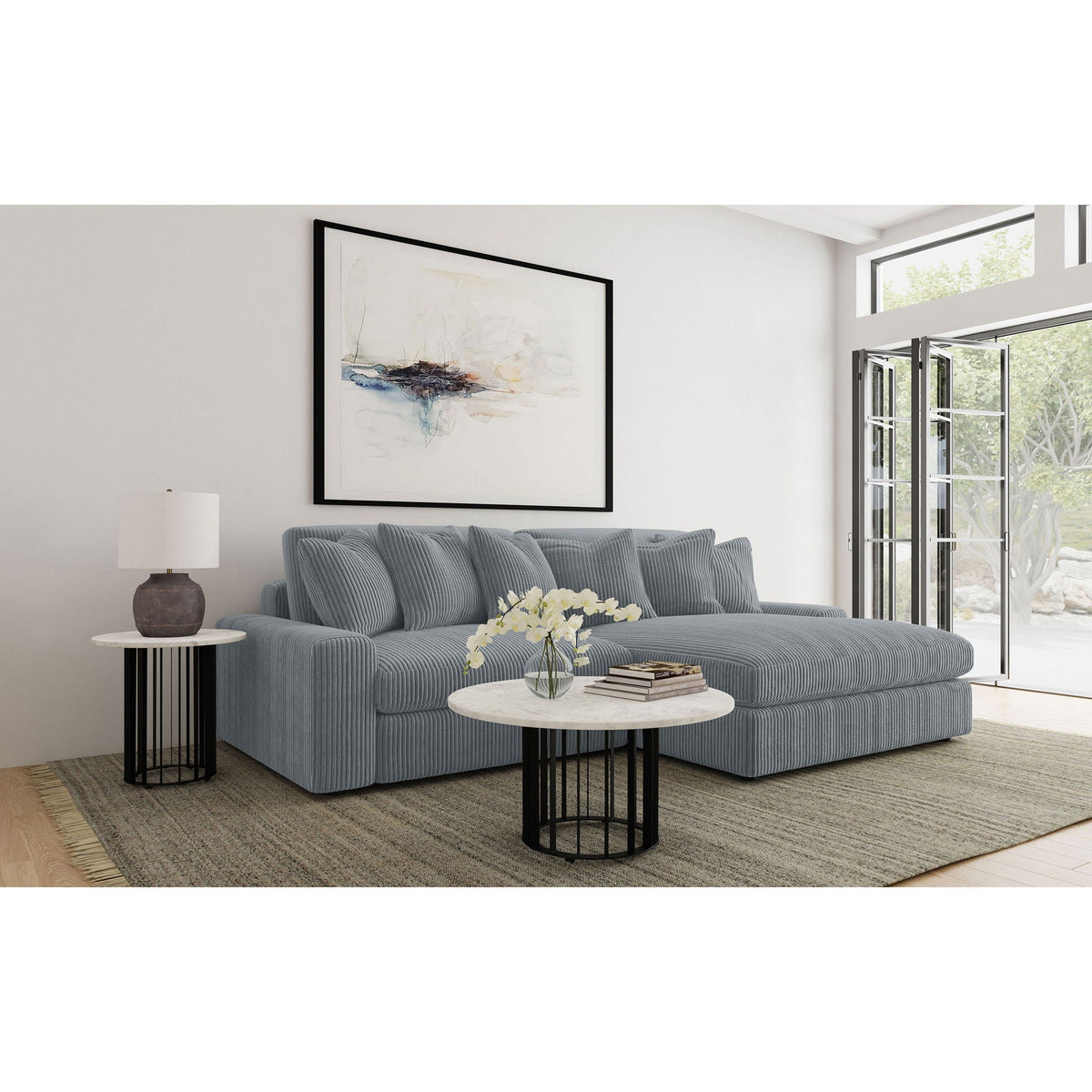 Marcus - Fog Track Arms Reversible Sectional With Pillows - Fog