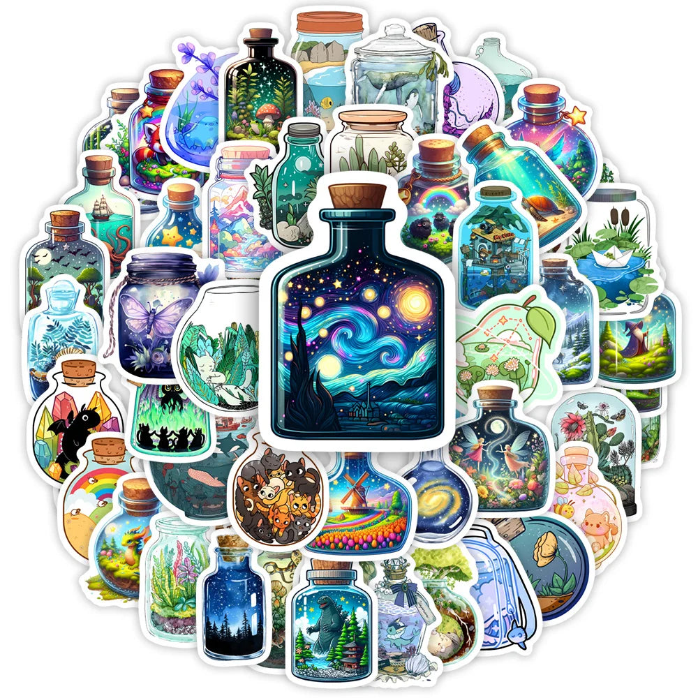 Bottle Microscopic Scenery Stickers Fantasy DIY Kids Toy Gift Decal for Phones Luggage Decorative Designs Laptops Waterproof