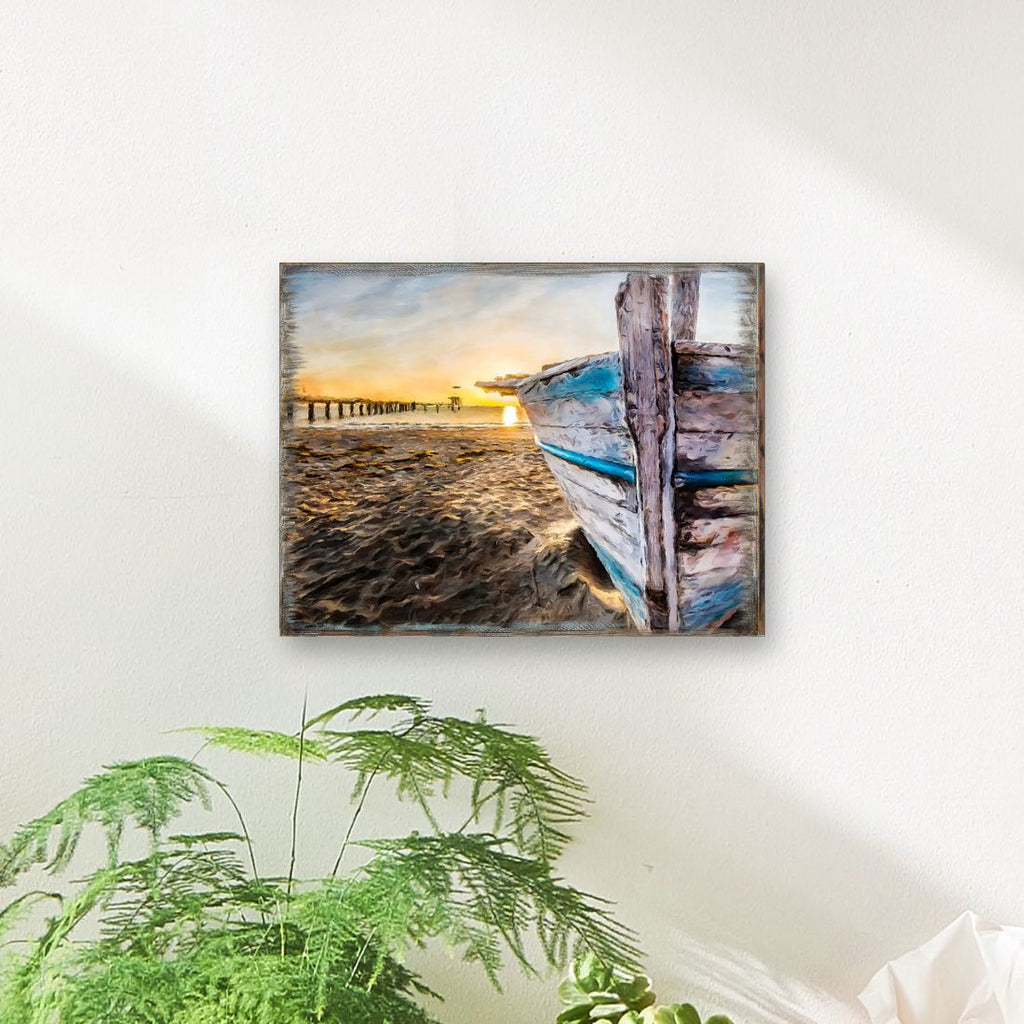 Beach Boat Wood Wooden Coastal Wall Art by Nature Wonders - Coastal Sea-Life Decor - 95271B