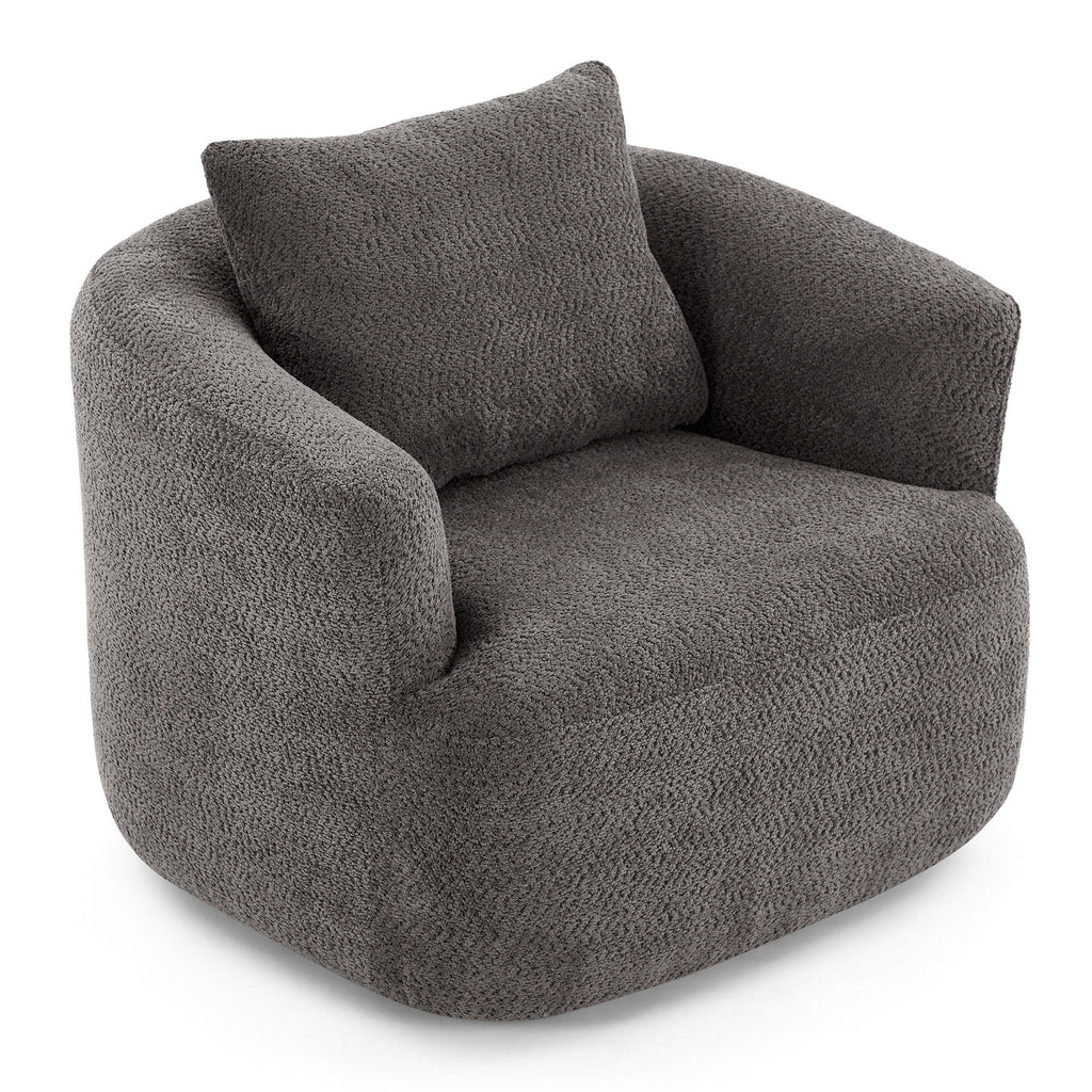 360° Swivel Barrel Sofa Chair With Throw Pillow, Upholstered Accent Chair