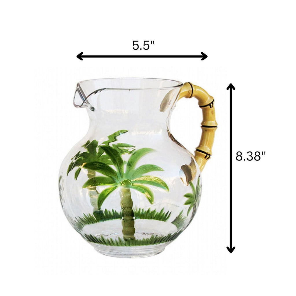 Palm Tree Design 3 Quarts Unbreakable Plastic Water Pitcher With Lid And Spout, Bpa Free - Clear