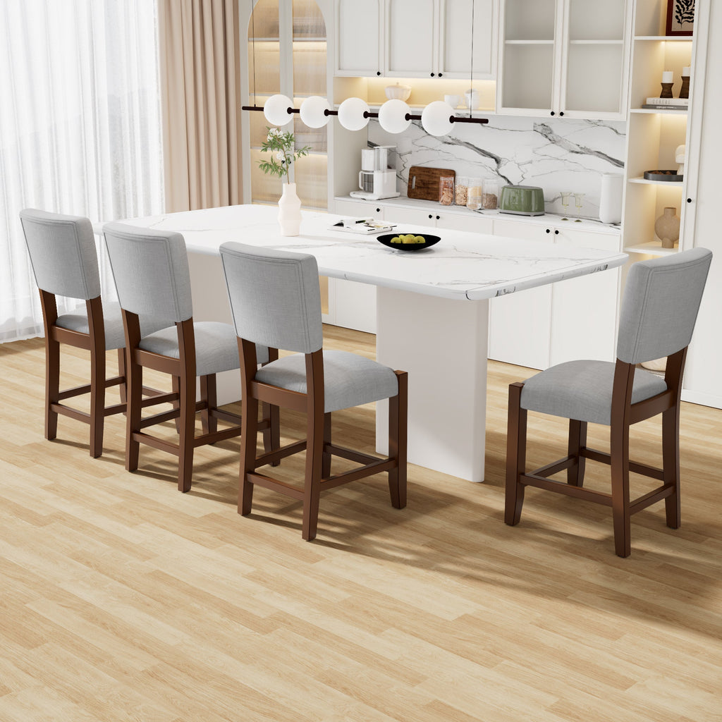 Set of 4 Mid-Century Modern Linen Upholstered Bar Stools