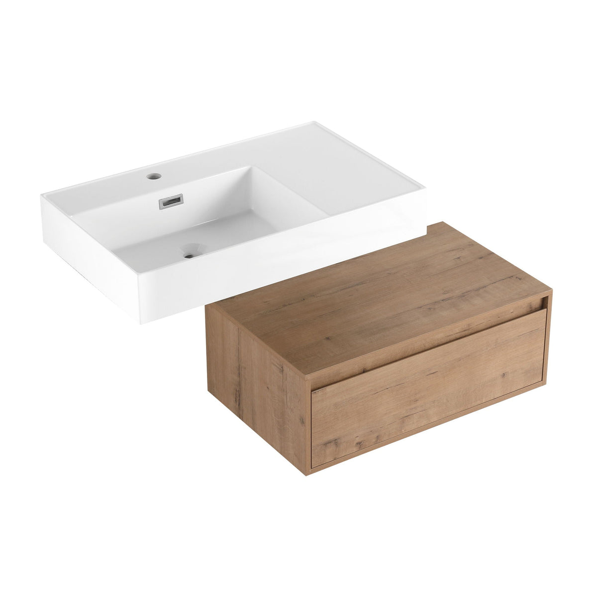 Modern Wall Mounted Bathroom Vanity With Resin Sink And Soft Close Drawer In Imitative - Imitative Oak