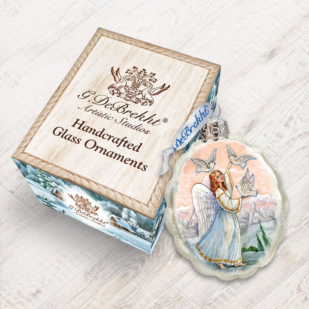 White Doves Angel Mercury Glass Ornament by G. DeBrekht - Nativity Holiday Décor - 773026