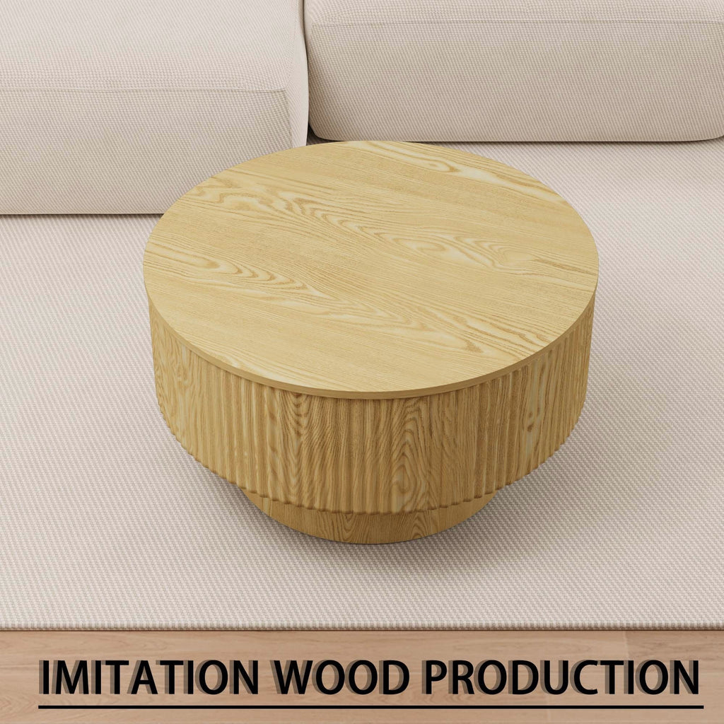 Modern Circular Coffee Table With Stripe Design And Storage Space