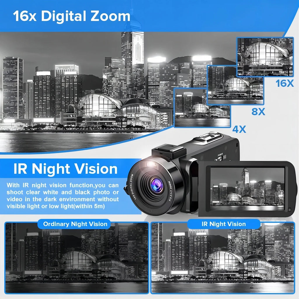 Videocámara 4K Para Youtube Vlogging Cámara Digital IPS 48MP 16X Zoom Digital Grabadora