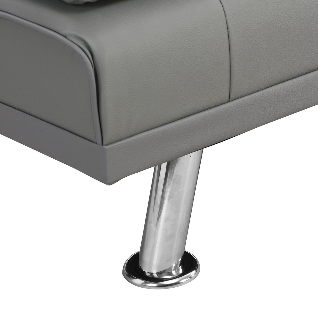 Sofa Bed With Armrest Two Holders Wood Frame, Stainless Leg Futon - Gray