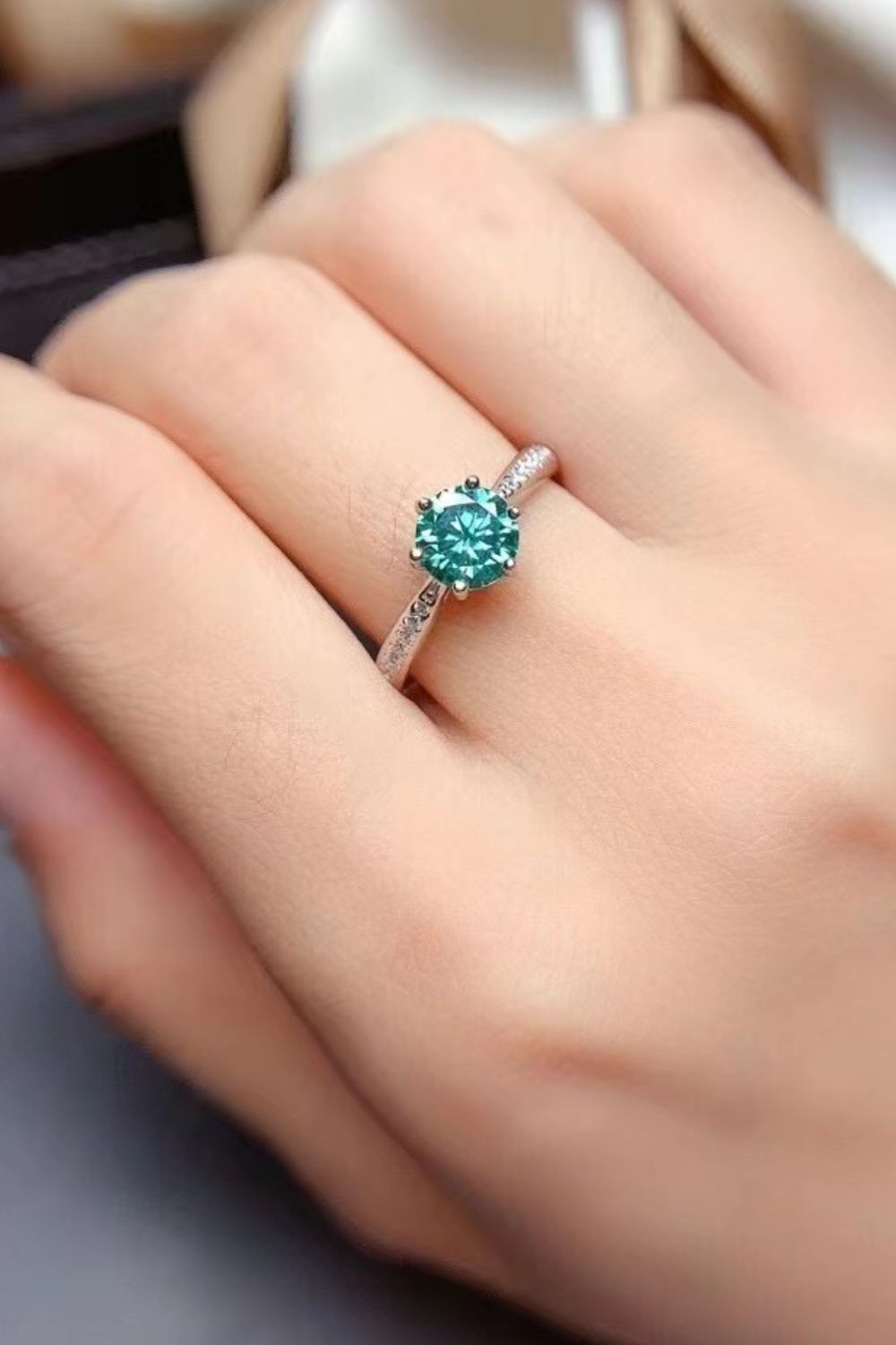 All For You 2 Carat Green Brilliant Round Cut Sparkala™ Platinum Over Pure Sterling Silver Ring