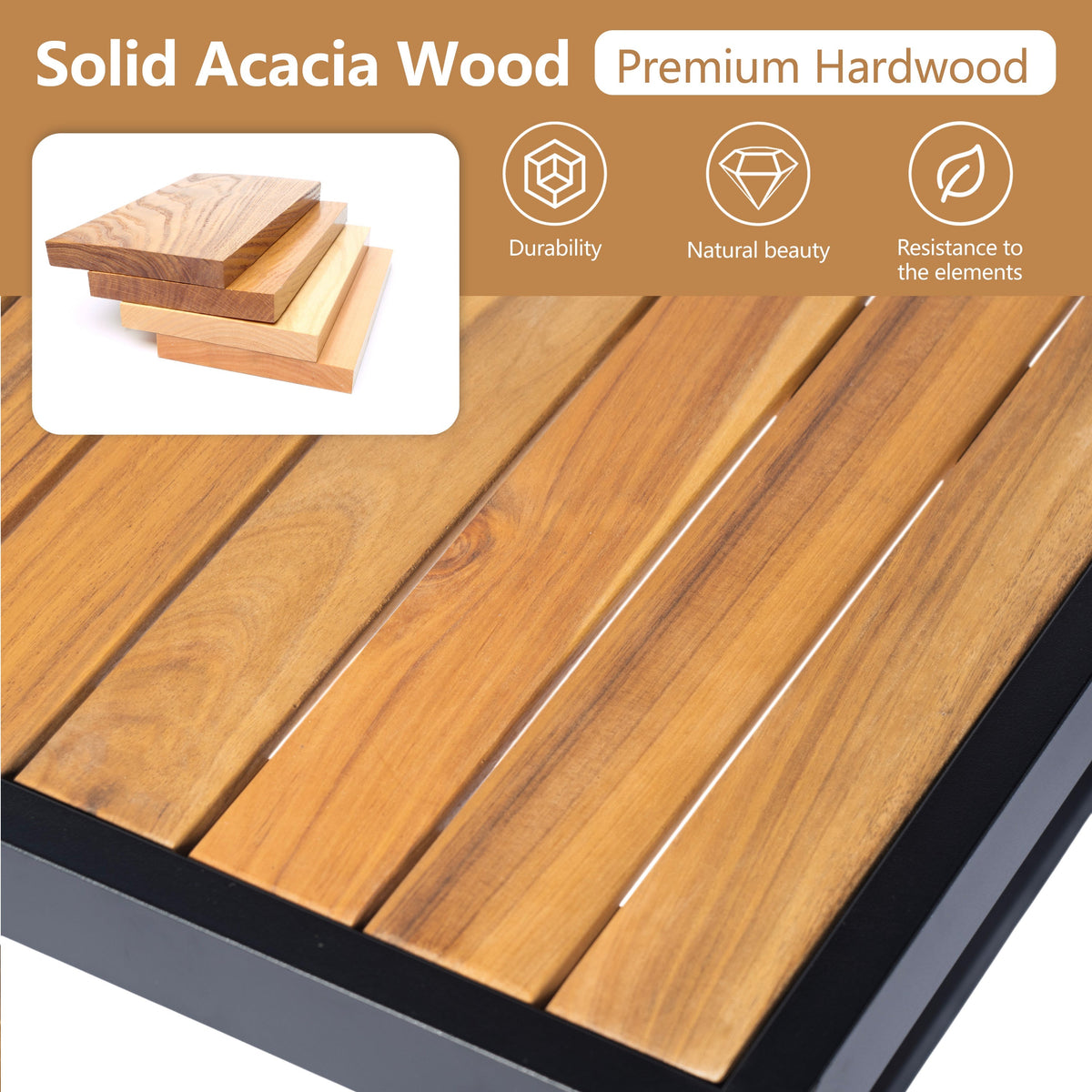Outdoor 4-Piece Acacia Wood and Metal Patio Sofa Set