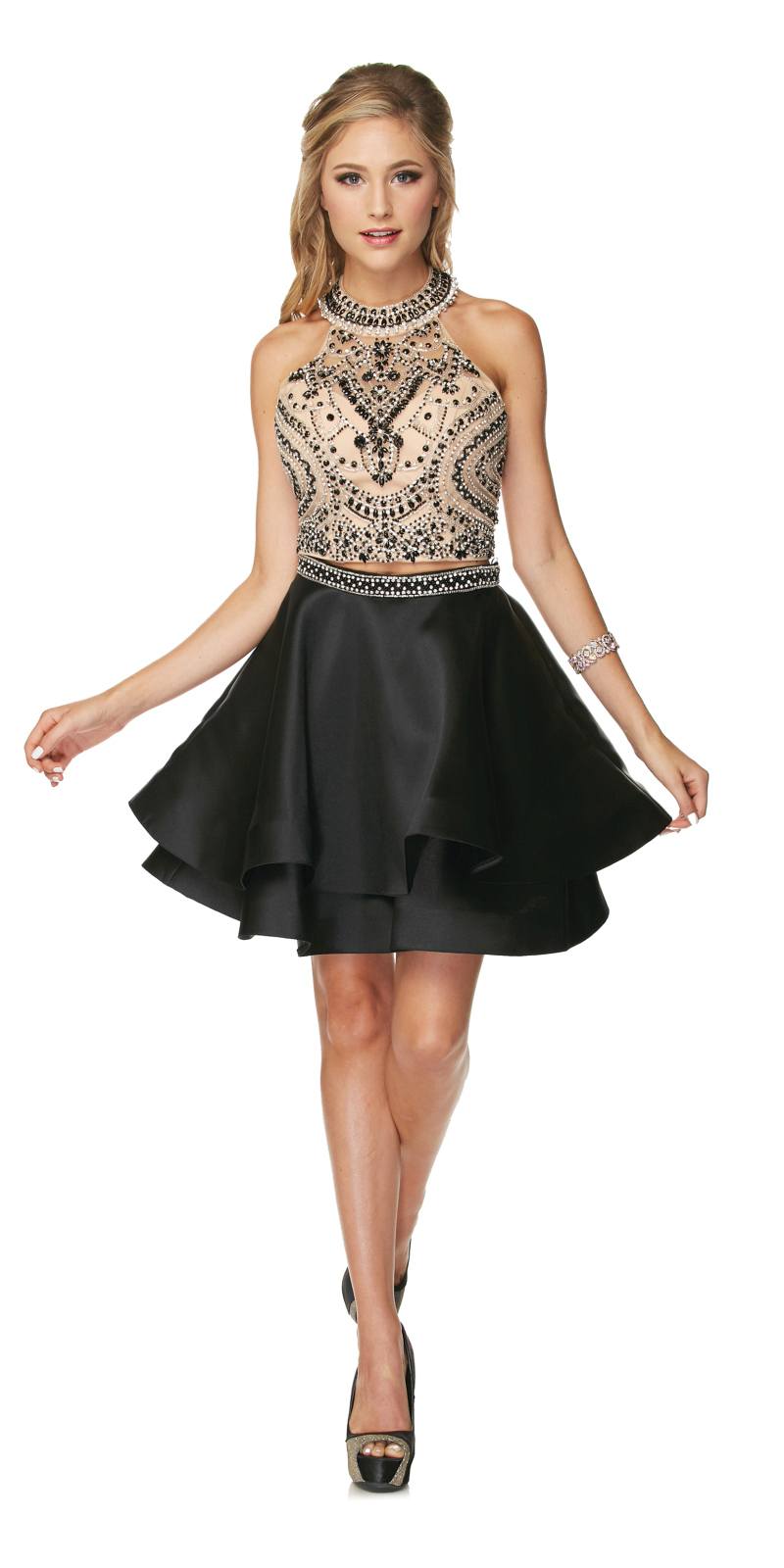 Juliet 777 Two-Piece Short Dress Halter Embellished Bodice