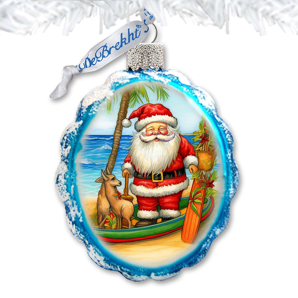 Holiday Coastal Décor - Santa on the Beach Keepsake Glass Ornaments by G. Debrekht - Christmas Décor - 777416