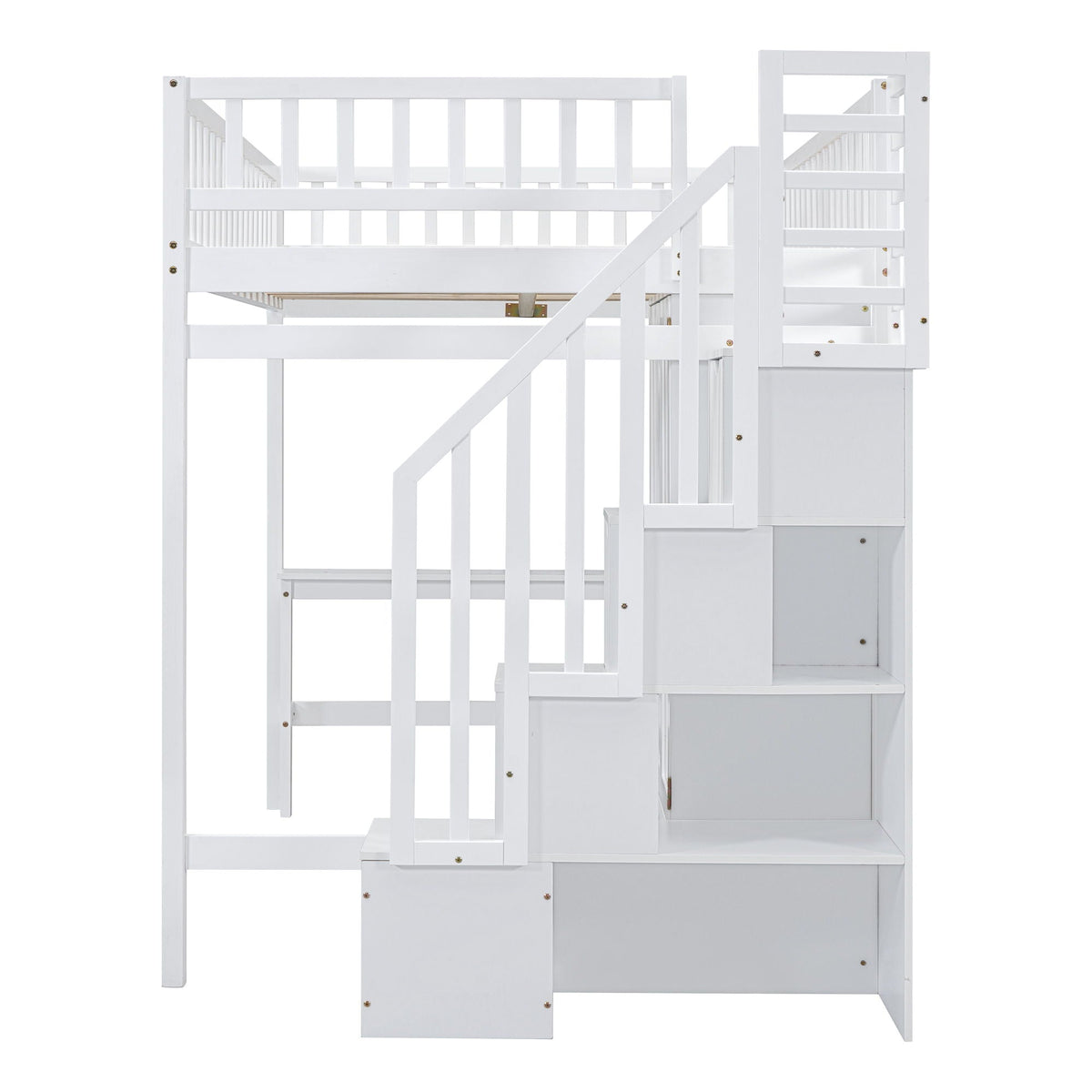 Loft Bed With Bookshelf, Drawers, Desk, And Wardrobe
