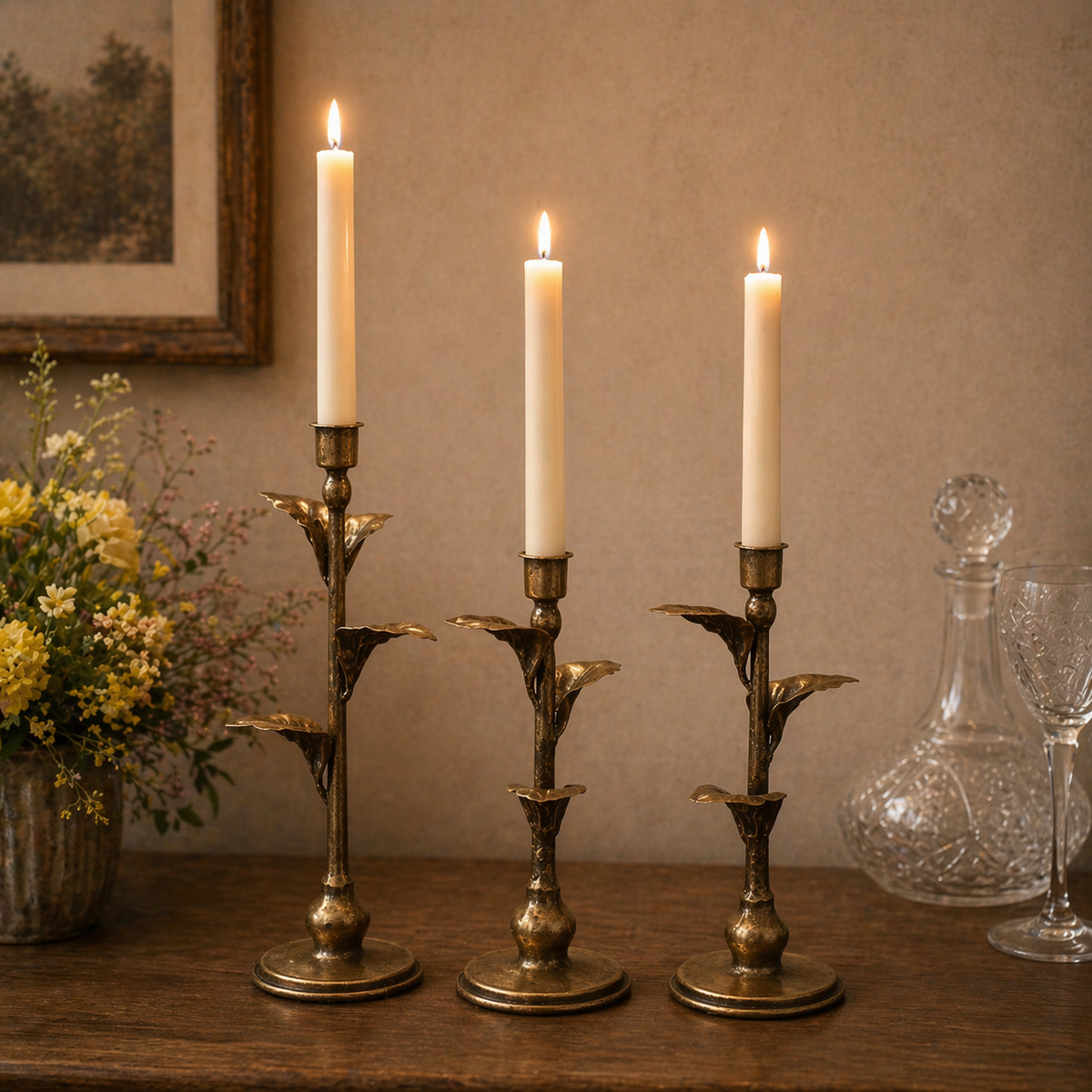 Metal Leaf Candle Holders – Set of 3