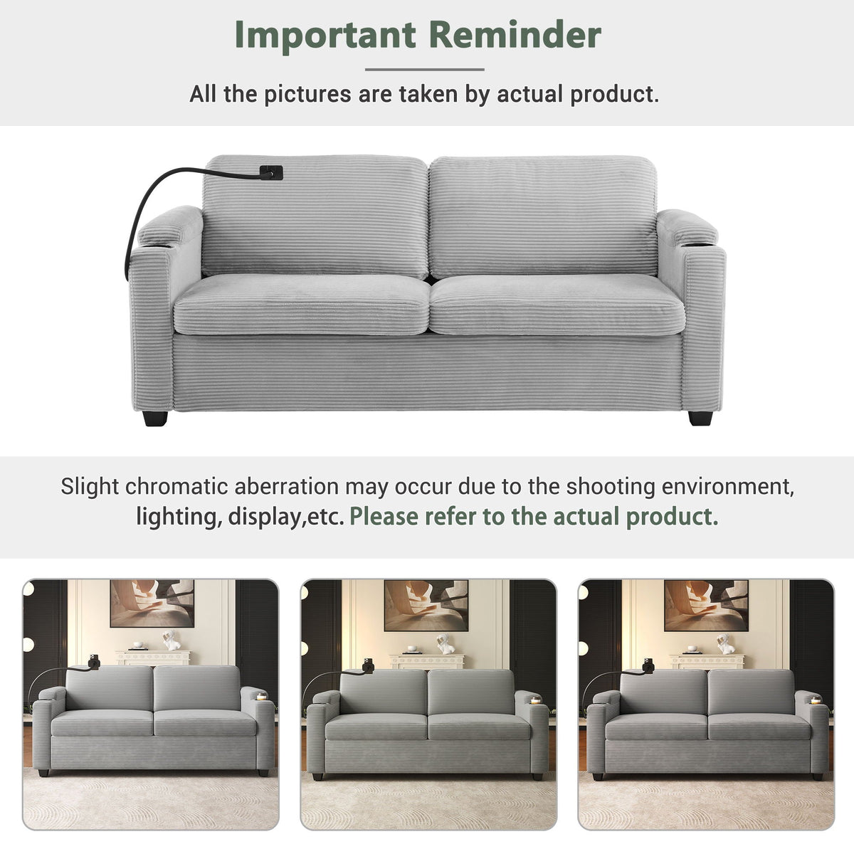 Sleeper Sofa Loveseat Sofa With Full Size Mattress, 2 USB Ports, 2 Cup Holders, 2 Side Pockets And Phone Holder