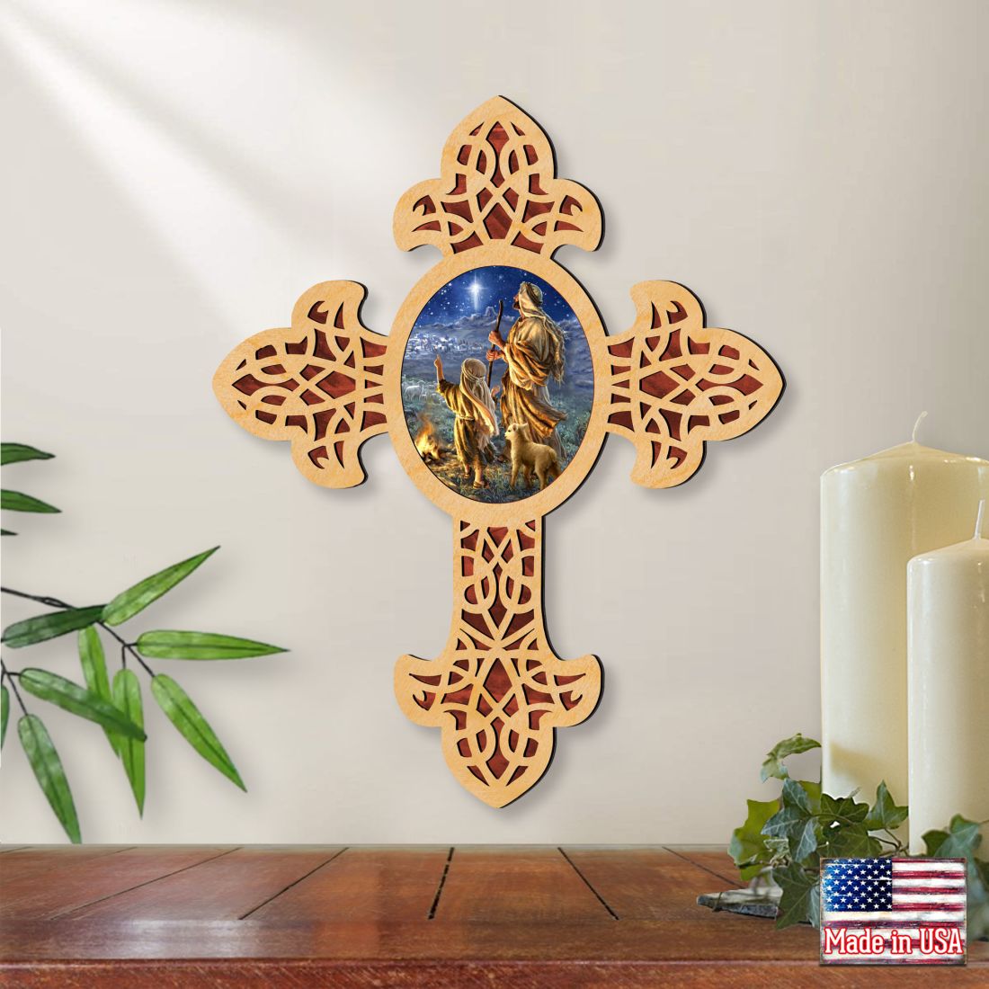 Starlight Shepherd Pointy Wooden Cross by D. Gelsinger - Inspirational Icon Decor - 88387-DG