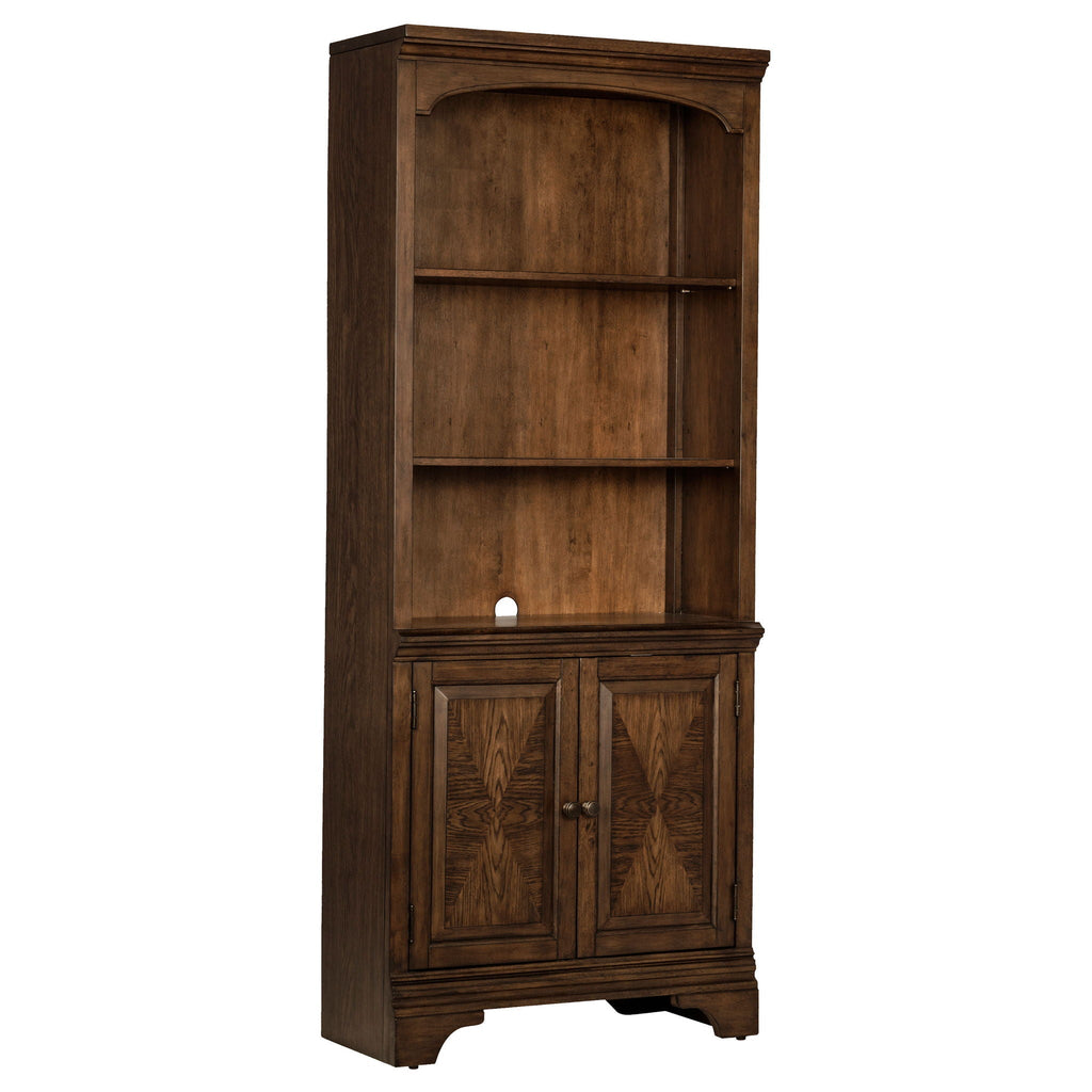Stigham - Bookcase With 2 Door Cabinet, Adjustable Shelves, Cable Management - Oak