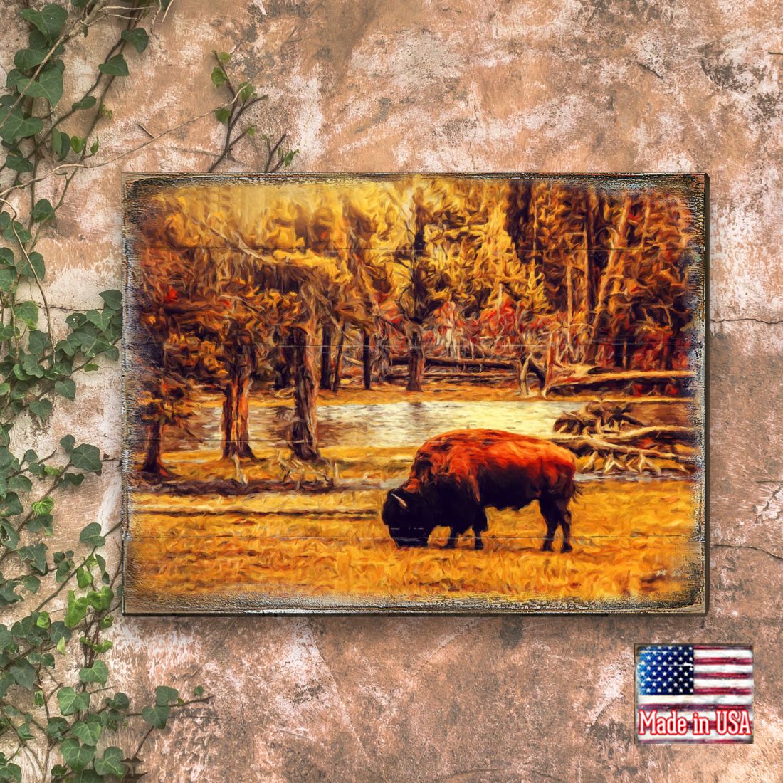 Bison Art Wooden Wall Art by Nature Wonders - Nature Wildlife Decor  - 95293B