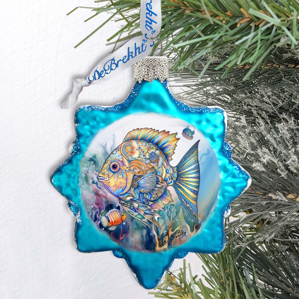 Holiday Coastal Ornament - Blue Fish Keepsake Glass Ornaments by G. Debrekht - Coastal Holiday Decor - 777399