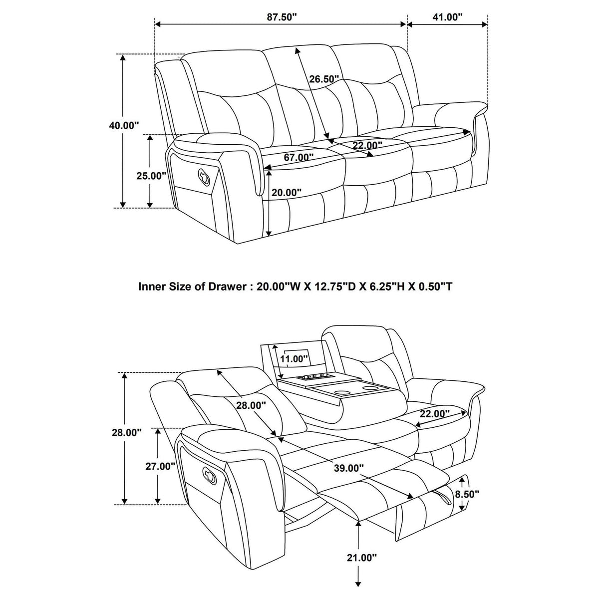 Hudson - Motion Sofa Pillow Top Arms Reclining Comfort - Gray