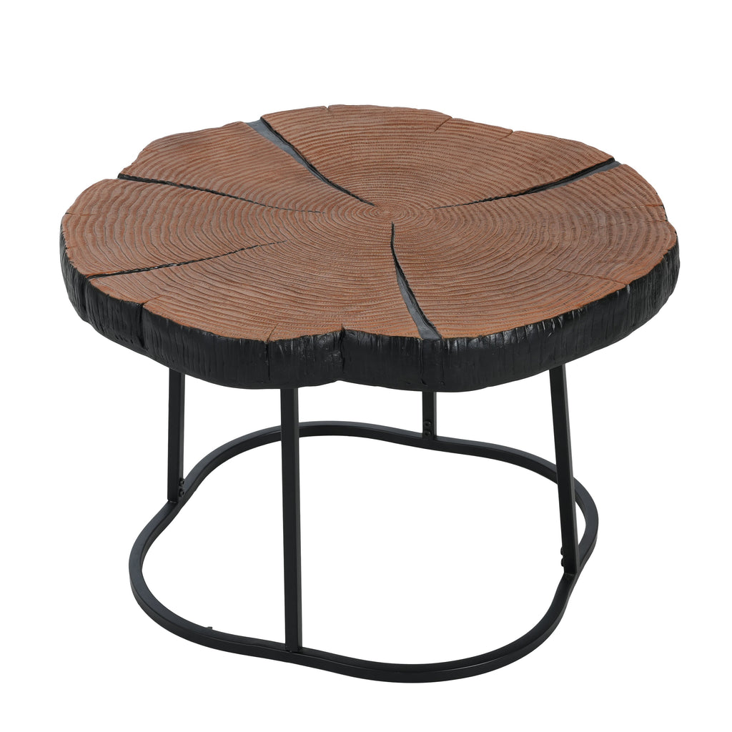 Irregular Coffee Table, 27" Modern MGO Top with Natural Wood & Black Metal Base