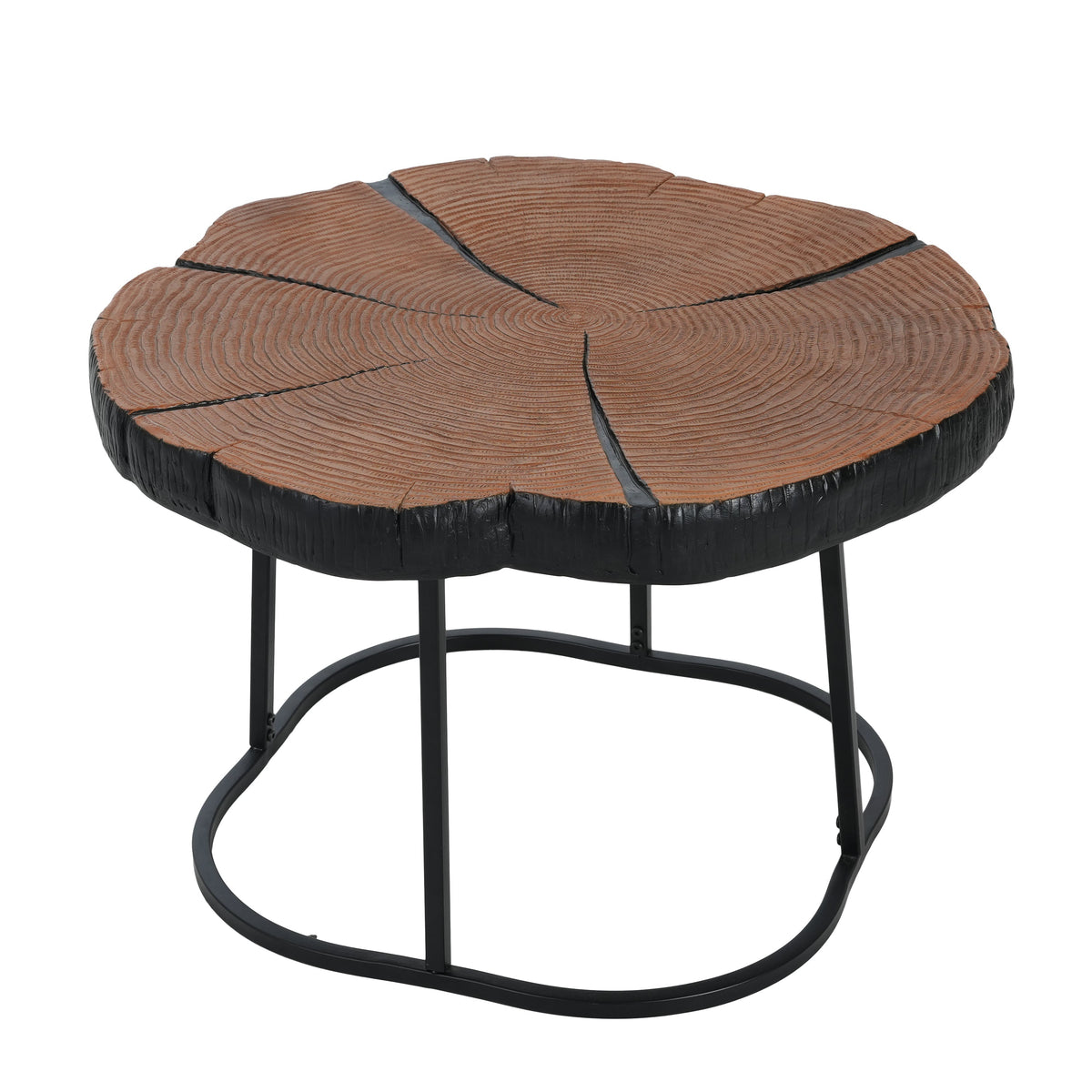 Irregular Coffee Table, 27" Modern MGO Top with Natural Wood & Black Metal Base