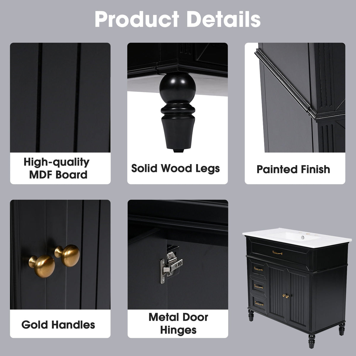 Bathroom Vanity With Sink, Freestanding Cabinet & Drawers