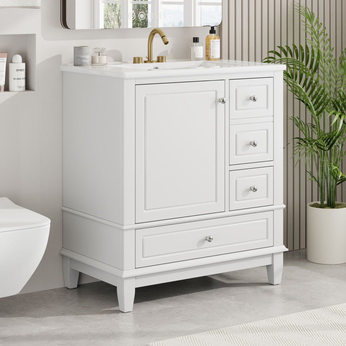 Freestanding Bathroom Vanity With Sink, Soft Close Door, 3 Drawers