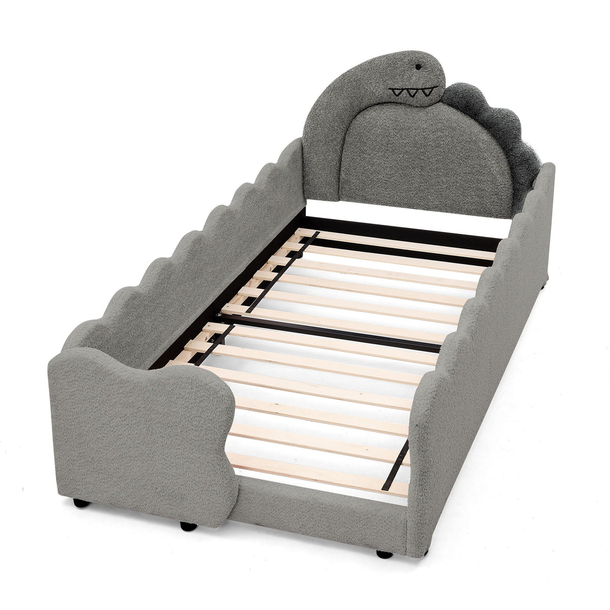 Cute Dinosaur Shaped Bed With Safety Guardrail, Toddler Frame