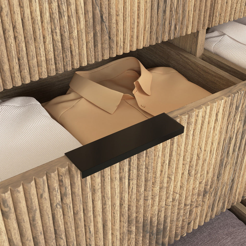 Modern 6 Drawer Cabinet With Metal Rounded Corners And Exquisite Handles Multi Functional Storage - Natural Wood