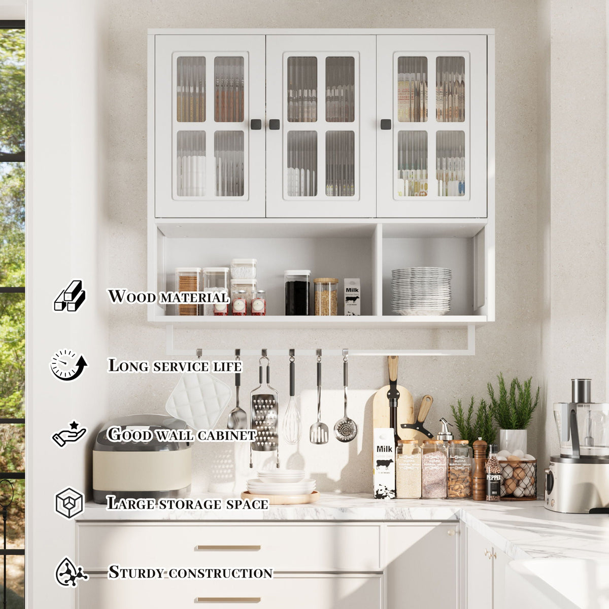 3 Door Wall Cabinet With Glass Door And Towel Bar