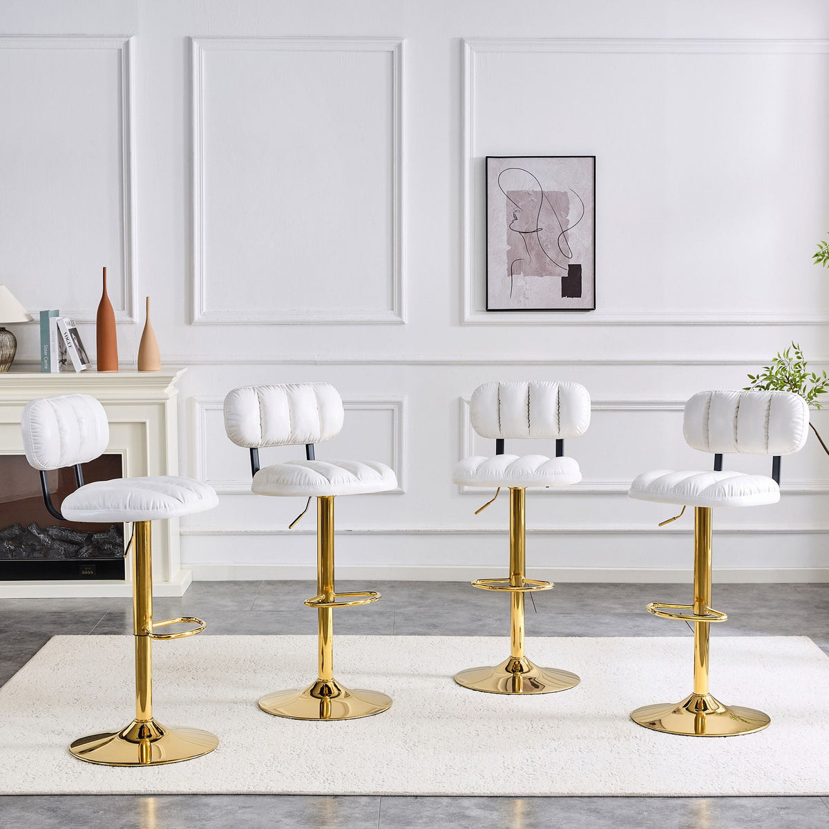 Adjustable Height Bar Stools & Footrest For Kitchen Island (Set of 2)