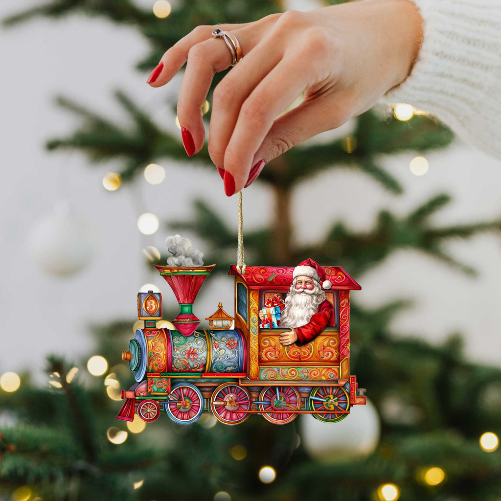Santa's Train Wooden Ornaments Set of 3 by G. Debrekht - Christmas Décor - 8100202S3